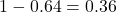 1 - 0.64 = 0.36