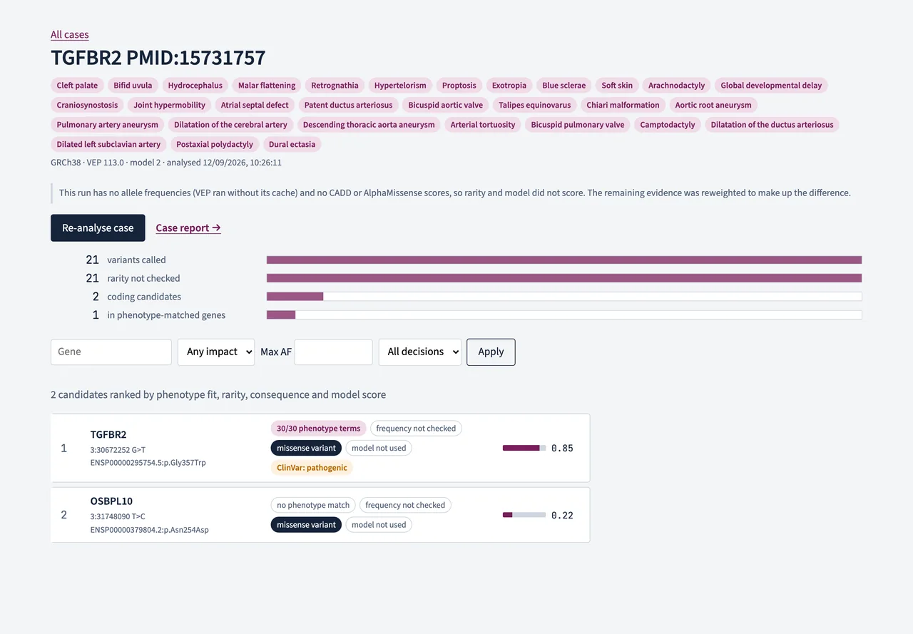 A published case in the rarelens interface